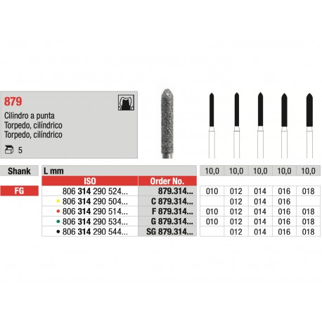 Fresa Diamantata di Preparazione Cilindro a Punta FG 012 L10.0mm (5pz)