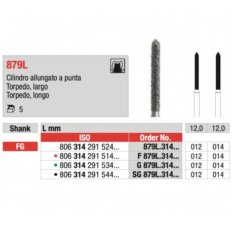 Fresa Diamantata di Preparazione Cilindro Allungato FG 014 L12.0mm (5pz)